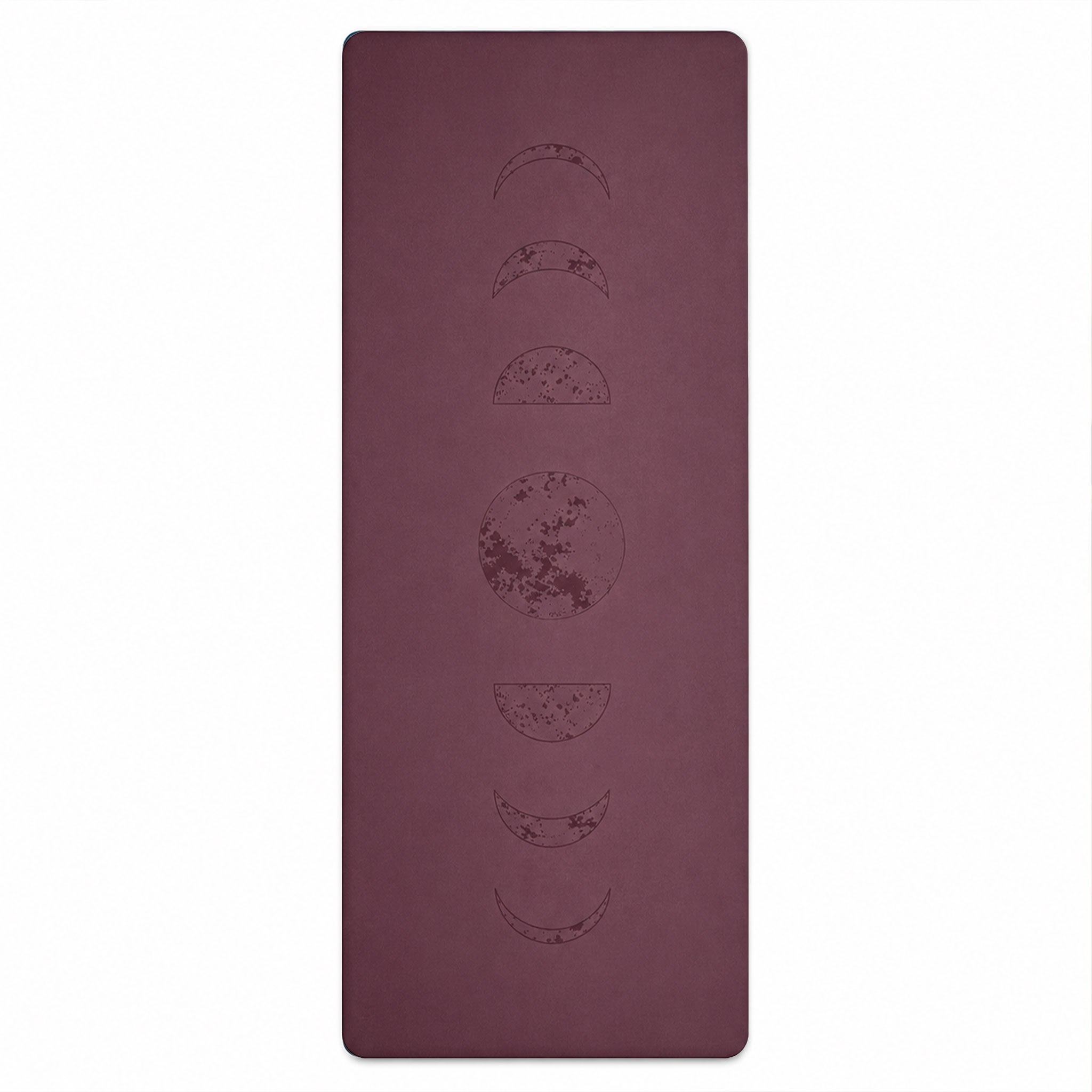 Bordeauxfarbene Yoga-Matte mit aufgedruckten Mondphasen in der Mitte