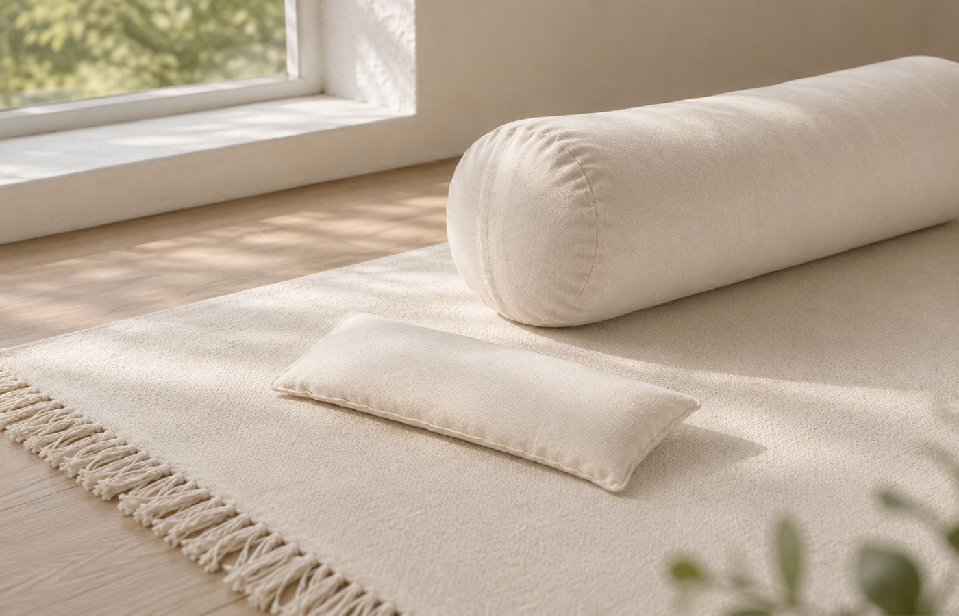 ECO Augenkissen Bio Lavendel Natural auf Yogadecke mit Bolster für Savasana