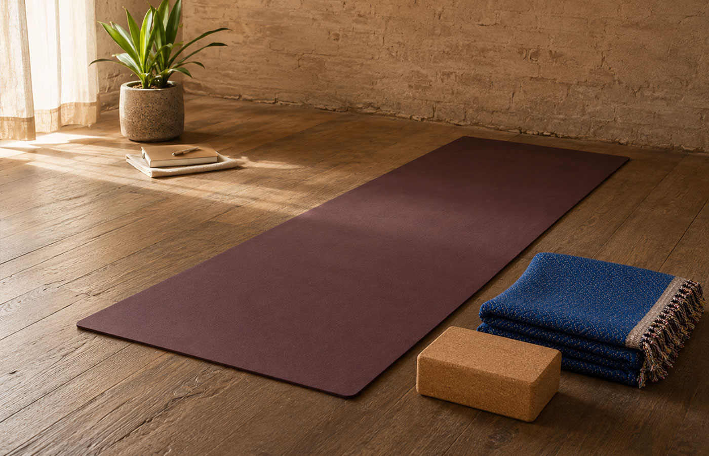 Ruhig vorbereitete Yogamatte im Morgenlicht als Symbol für den Sonnengruß