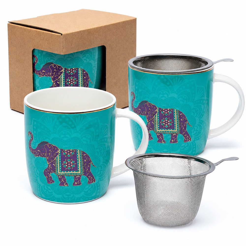 Teetasse mit Sieb indischer Elefant im 2er-Set, 400 ml