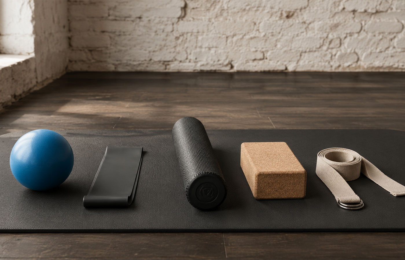 Pilates Zubehör im Vergleich mit Ball, Band, Rolle, Block und Matte für Training zu Hause
