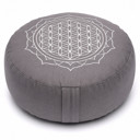 Rundes Meditationskissen Grau mit Blume des Lebens
