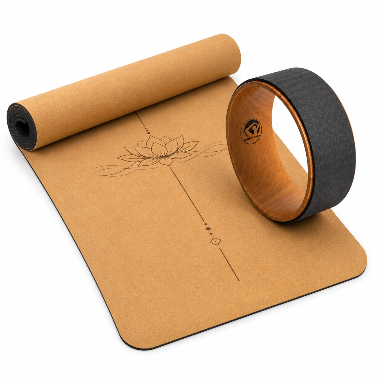 Yoga-Set Kork-TPE-Matte Lotus & Yoga-Rad Trendy Roda