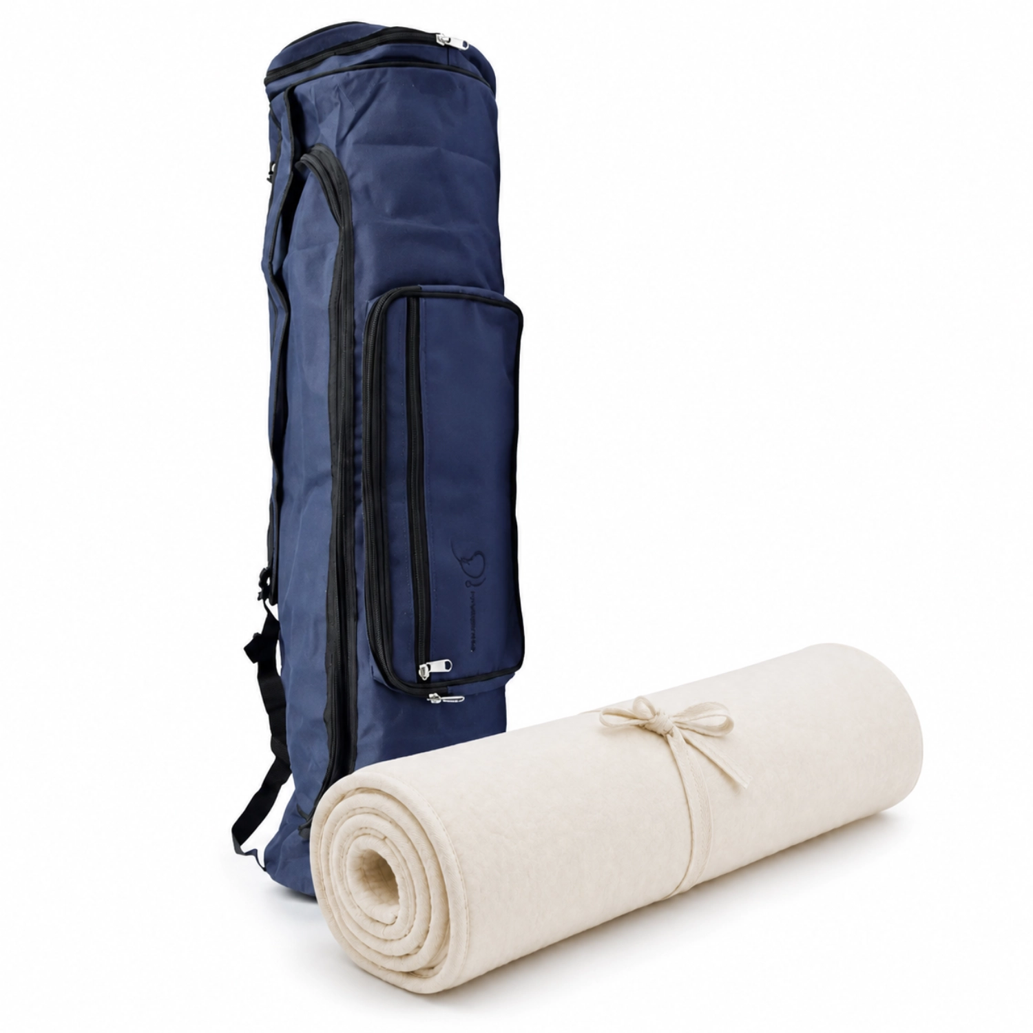 Yoga-Set Schurwollmatte 70 cm mit XXL-Tasche Blau