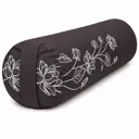 Anthrazitfarbenes rundes Yoga-Bolster mit heller Lotuspflanzen-Stickerei