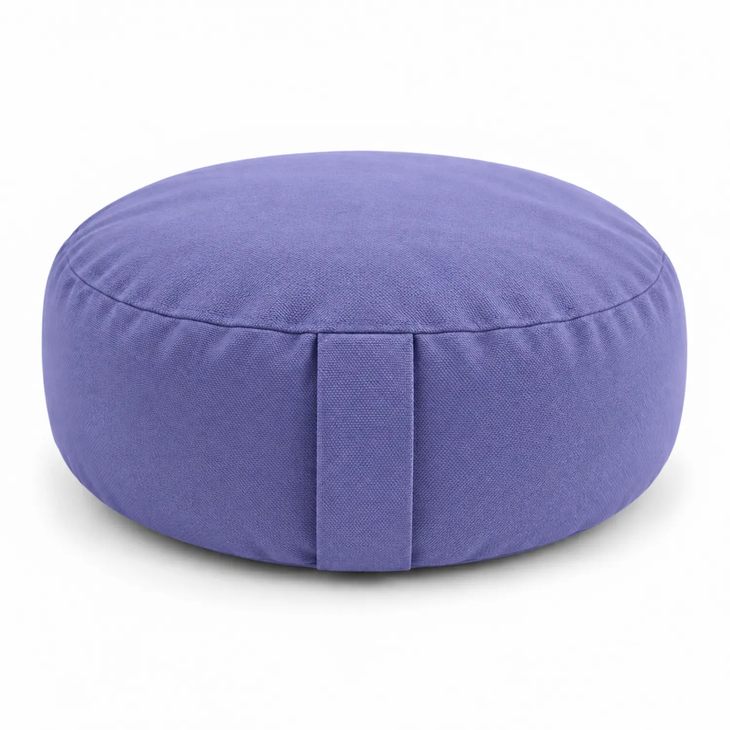 XXL Meditationskissen Lotus Lilac mit sichtbarer Baumwollstruktur und mittiger Trageschlaufe ohne Stickerei vor weißem Hintergrund.