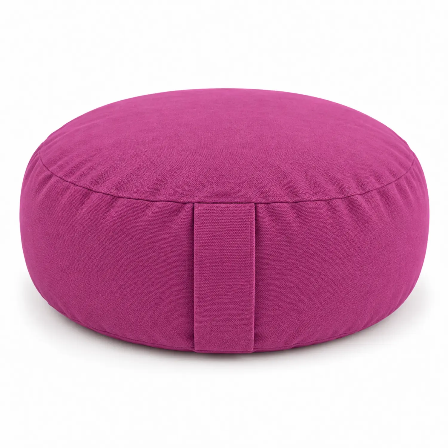 XXL Meditationskissen Lotus Magenta mit sichtbarer Baumwollstruktur und mittiger Trageschlaufe ohne Stickerei vor weißem Hintergrund.