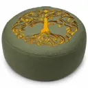 Rundes Meditationskissen Olivgrün mit Lebensbaum