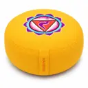 Rundes Chakra-Meditationskissen in Gelb mit Manipura-Motiv (Chakra 3)