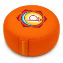 Rundes Chakra-Meditationskissen in Orange mit Svadhisthana-Motiv (Chakra 2)