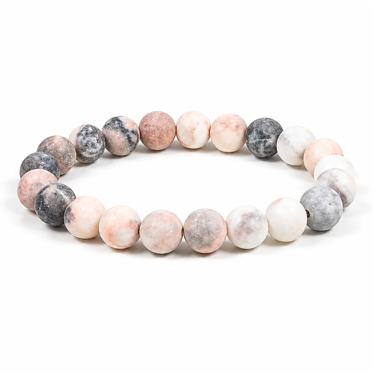 Armband aus mattem Zebrajaspis in Rosa, Grau und Weiß