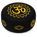 Rundes Meditationskissen Schwarz mit OM und Chakren