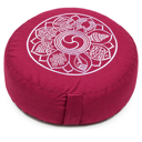 Rundes Meditationskissen Aubergine mit Glückssymbole