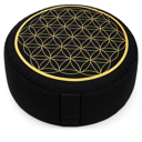 Rundes Meditationskissen Schwarz mit Blume des Lebens