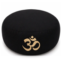 Rundes Meditationskissen Schwarz mit OM Gold