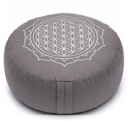 Rundes Meditationskissen Grau mit Blume des Lebens