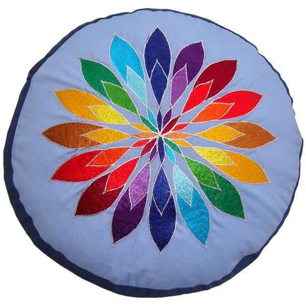 Kissen Zafú mandalas Farben – Meditationskissen – Yogakissen 32cm Durchmesser x 16cm hoch – 100% Baumwolle und Buchweizenschale – Kissenhülle waschbar