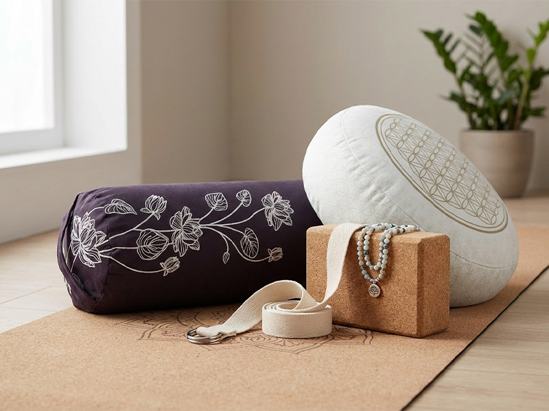 Entdecke unser breites Angebot an Yoga Hilfsmitteln Vielfältiges Yoga Zubehör – Meditationskissen, Yogablock, Mala